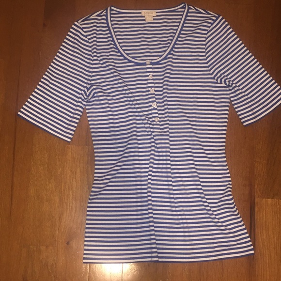 J. Crew Blue Striped Soft T-shirt with Buttons - Picture 2 of 7